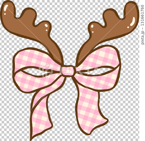 Gingham Christmas Cartoon Reindeer Antlers with Pink Plaid Bow Hand Drawn, Coquette Preppy Christmas Gingham Christmas Cartoon Reindeer Antlers with Pink Plaid Bow Hand Drawn, Coquette Preppy Christmas 131661760