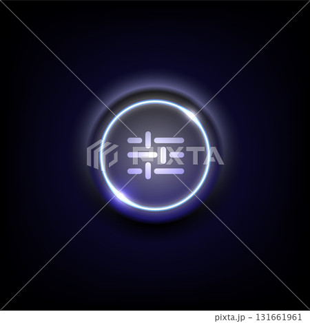 Glowing futuristic button with digital abstract symbol on dark background Glowing futuristic button with digital abstract symbol on dark background 131661961
