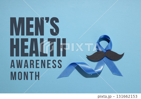 Blue ribbon symbolizing men's health awareness with mustache 131662153