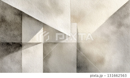 ニュートラルカラーで描かれた幾何学的な抽象水彩背景 131662563