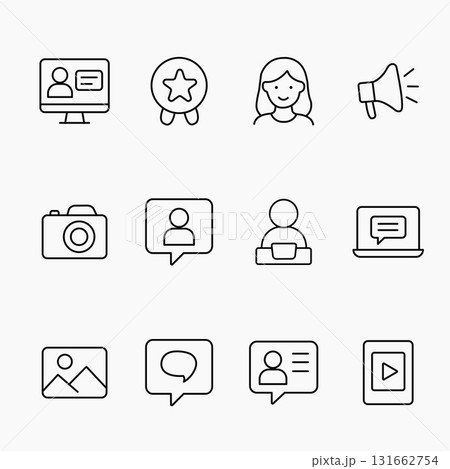 Outline icon set for user generated content and lifestyle Outline icon set for user generated content and lifestyle 131662754