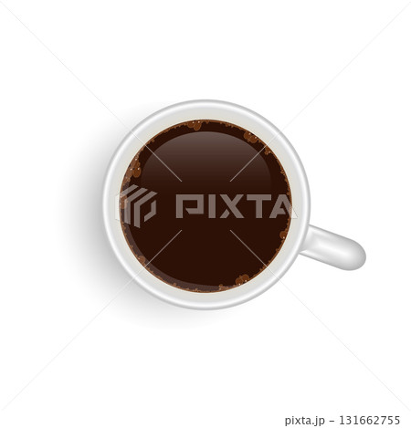 Top view of hot black coffee in white ceramic cup on white background Top view of hot black coffee in white ceramic cup on white background 131662755