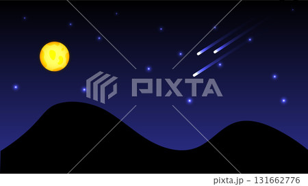 Night Sky Illustration with Moon, Stars, and Shooting Meteors Night Sky Illustration with Moon, Stars, and Shooting Meteors 131662776
