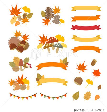 秋の装飾素材セット:ベクター 秋の装飾素材セット:ベクター 131662834