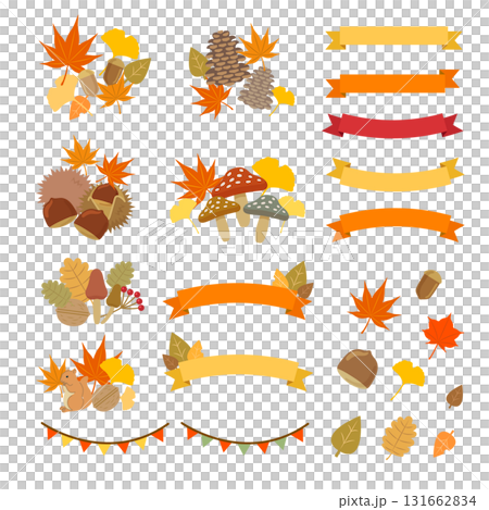 秋の装飾素材セット:ベクター 秋の装飾素材セット:ベクター 131662834