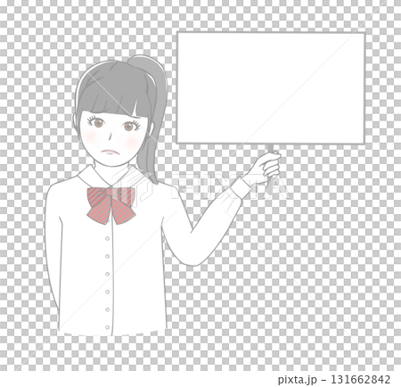 Female student holding a board 131662842