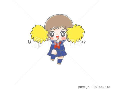 ポンポンで応援する女子学生 131662848