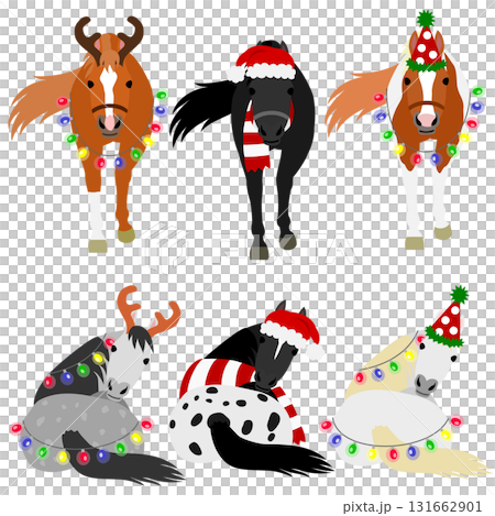 A group of horses in Christmas costumes 131662901