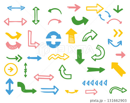 カラフルな手書きの矢印のセット カラフルな手書きの矢印のセット 131662903