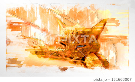 スケッチ風 猫 ネコ ねこ キジトラ グレー 雌 メス 雌ねこ 雌ネコ 元気 かわいい 癒し 131663007