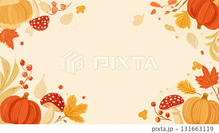 Colorful autumn elements adorn a festive background, created AI 131663119