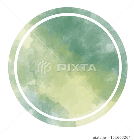 緑と黄緑のツートンカラー水彩の丸素材 131663264