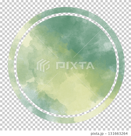 緑と黄緑のツートンカラー水彩の丸素材 131663264