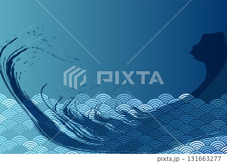 波　筆　青　年賀状　背景 131663277