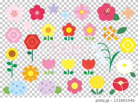 Cute seasonal flower illustration material set 131663340