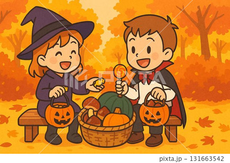 友だちとお菓子を分け合う 131663542