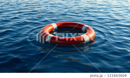 Red lifebuoy on the water Red lifebuoy on the water 131663604