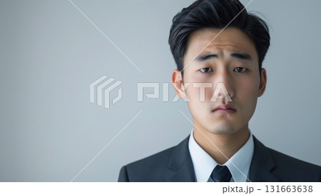 疲れ切った顔のオフィスワーカー、若い日本人男性 131663638