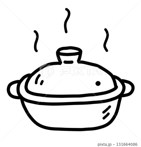手描きのシンプルでかわいい土鍋のイラスト 131664086