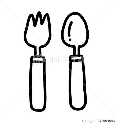 手描き線画のシンプルで可愛いフォークとスプーンのイラスト 131664093