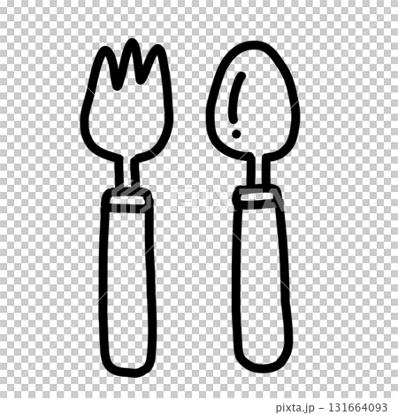 手描き線画のシンプルで可愛いフォークとスプーンのイラスト 131664093