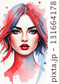 Portrait of a beautiful woman with red hair painted with watercolors 131664178