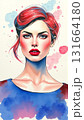Portrait of a beautiful woman with red hair painted with watercolors 131664180