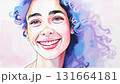 Portrait of a cheerful curly-haired girl painted with paints 131664181