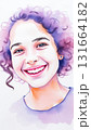 Portrait of a cheerful curly-haired girl painted with paints 131664182