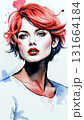 Portrait of a beautiful woman with red hair painted with watercolors 131664184