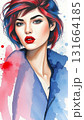 Portrait of a beautiful woman with red hair painted with watercolors 131664185