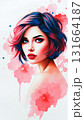 Portrait of a beautiful woman with red hair painted with watercolors 131664187