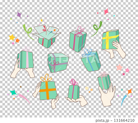 很多帶有絲帶的禮物 131664210