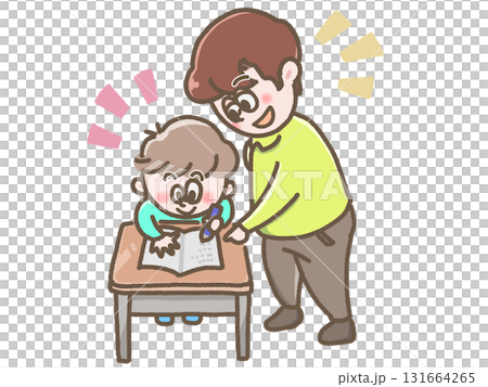 男孩和老師在書桌前學習的插圖 131664265