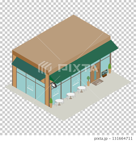 等距咖啡館日本街角的現代咖啡店建築材料 131664711