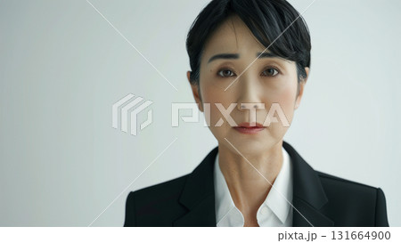 悲しいまたは真剣な表情のオフィスワーカー、中年日本人女性 131664900