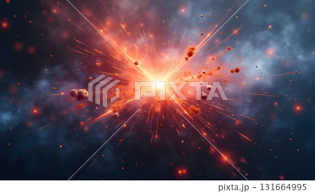 Surreal Space Artwork Depicting Starburst With Multicolored Particles And Cosmic Glow 131664995