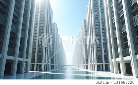 Modern futuristic city with infinite repeating high-rise towers 131665220