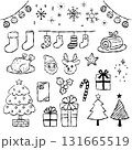 手描きのクリスマスベクターイラストセット(モノクロ線画) 131665519
