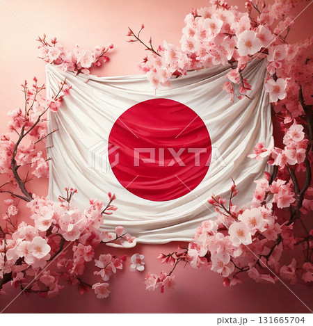 日の丸と桜,日本国旗,日章旗,Generative AI AI画像 131665704