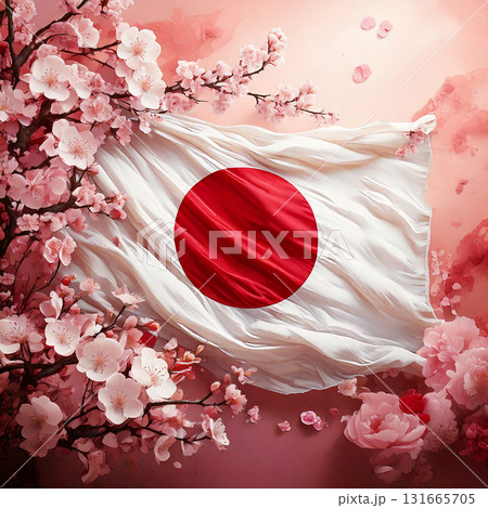 日の丸と桜,日本国旗,日章旗,Generative AI AI画像 131665705