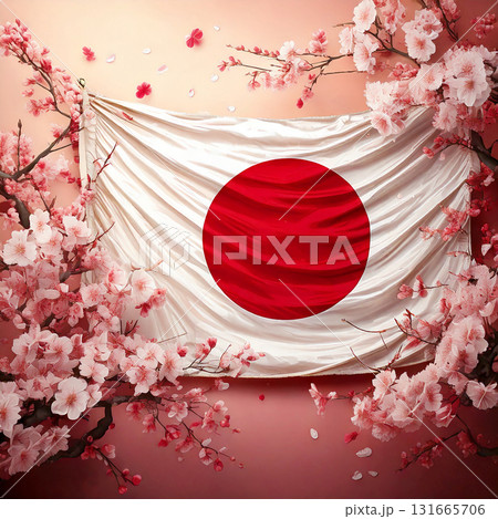 日の丸と桜,日本国旗,日章旗,Generative AI AI画像 131665706