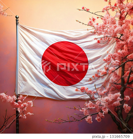 日の丸と桜,日本国旗,日章旗,Generative AI AI画像 131665709