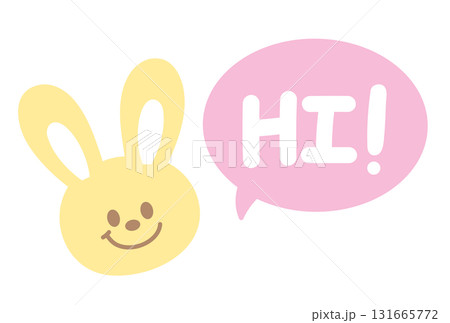 Cute HI icon with bunny for greeting card, online shopping, promotion, sticker, banner, discount, web button, campaign badge, brochure, price tag, animal, pet shop, vet, rabbit cartoon, happy easter 131665772