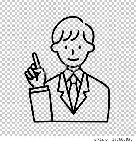 Line drawing of a man in a suit. Illustration, pointing, business, businessman 131665936