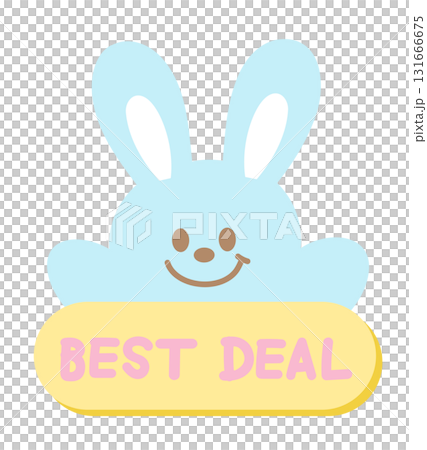 Cute BEST DEAL sale icon with bunny for online shopping, promotion, sticker, banner, discount, web button, campaign badge, brochure, price tag, animal, pet shop, vet, rabbit cartoon, ad, happy easter 131666675