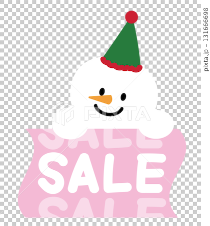 Cute Christmas SALE icon with snowman for festive winter deal, online shopping, promotion, sticker, banner, special price, discount, web button, campaign badge, ads, souvenir shop, happy new year 131666698
