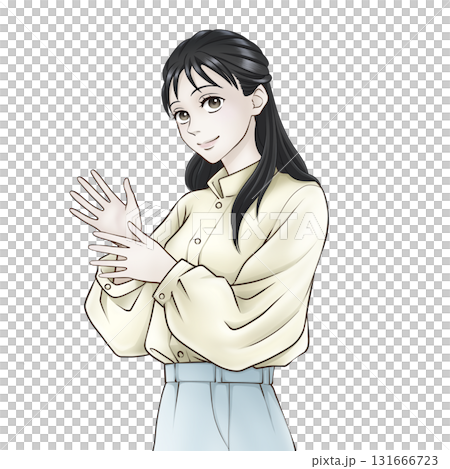 手をヒラヒラさせるポーズの女性 手をヒラヒラさせるポーズの女性 131666723