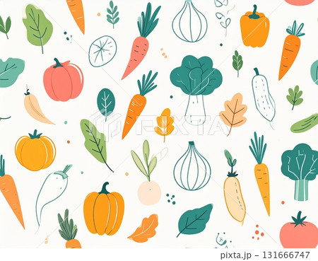 野菜のカラフルなイラストパターン 131666747
