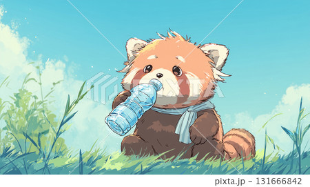 水分補給するレッサーパンダ 水分補給するレッサーパンダ 131666842